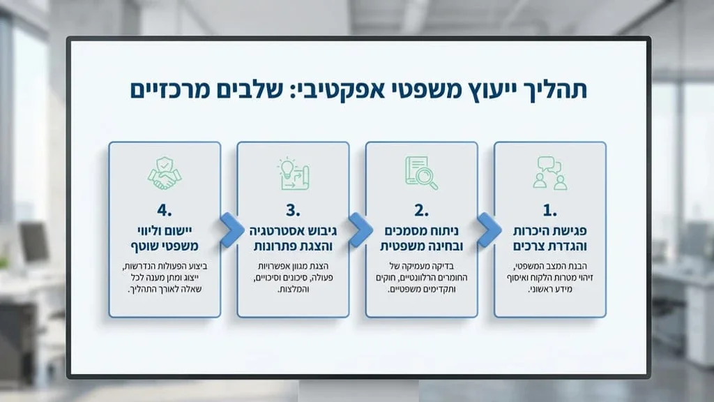 A lawyer in a professional office discussing documents with a client. עורך דין מסביר על מסמכים